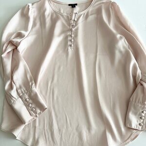Ann Taylor Factory Blush Pink Long Sleeve Blouse Petite